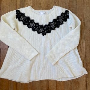 Elle swing sweater white black lace cozy small